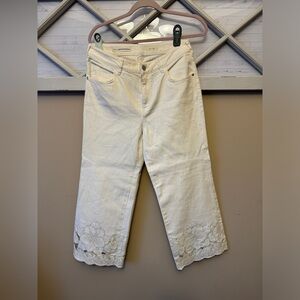 ANTHROPOLOGIE PILCRO Cropped Wide Leg Jeans Midrise Ecru Cutout‎ Embroidery 30